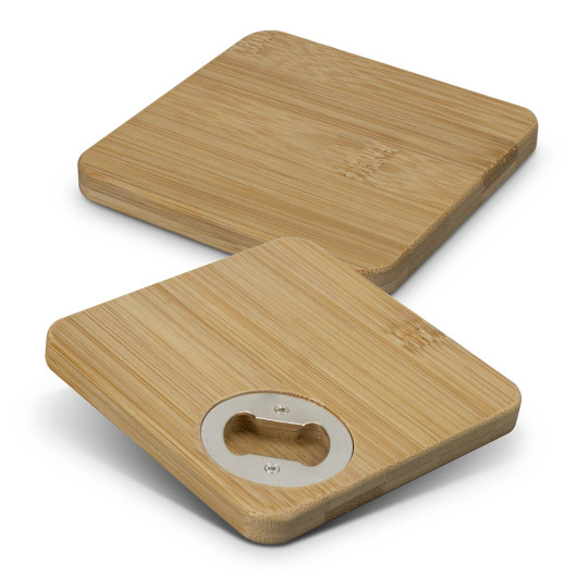 Set of 2 Square Bamboo Opener Coasters Natural